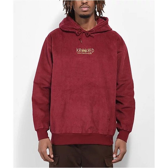 Krooked Skateboarding Other - Krooked Skateboarding Corduroy Hoodie Burgundy Maroon Embroidered Size Small‎